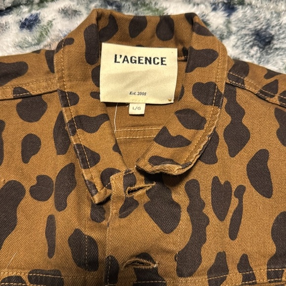 L’AGENCE Celine Leopard Denim Jacket Size L Rare Leopard - Picture 3 of 13